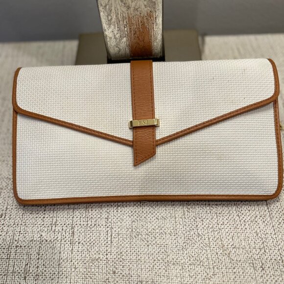 YSL Vintage Woven Leather Clutch with Leather Trim - Picture 1 of 8